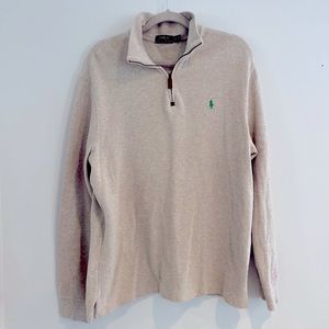 29345-a Mens Polo Ralph Lauren Sweater Pullover Leather Zip Pull Size Large Tan